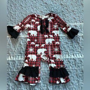 Plaid Polar Bear Kids Rigfled Romper By Marie Nicole Sz 0-3 months NWOT